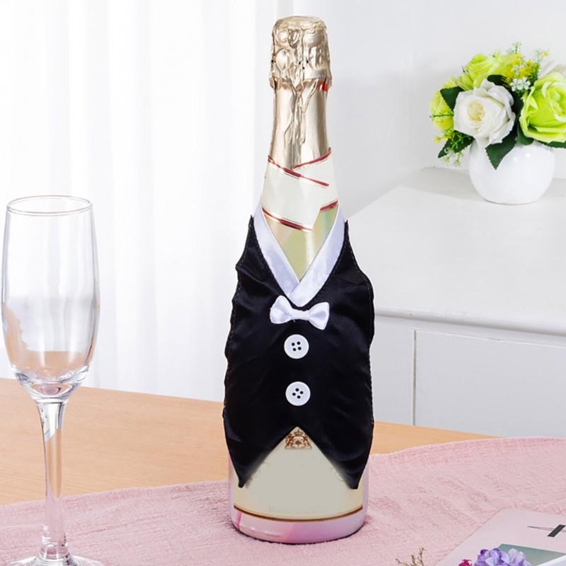 Funda para Botella de Vino de Boda Vestido Novia Novio Envolturas Decoraciones para Copas de Vino Brindis Fiesta Regalo Adorno