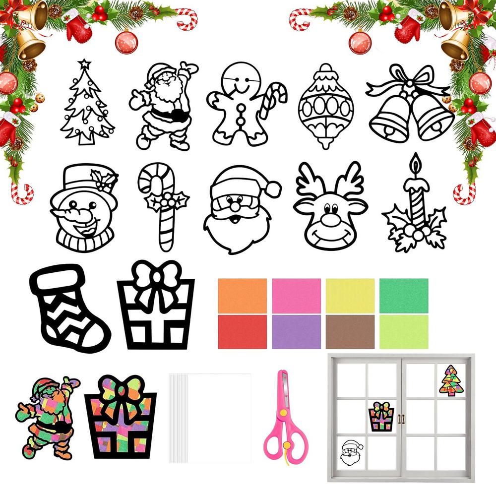 Christmas Paper Cutouts 12 Pieces Snowflake Santa Claus Reindeer Bell Craft Kits Christmas Paper Decor For Wall Window School