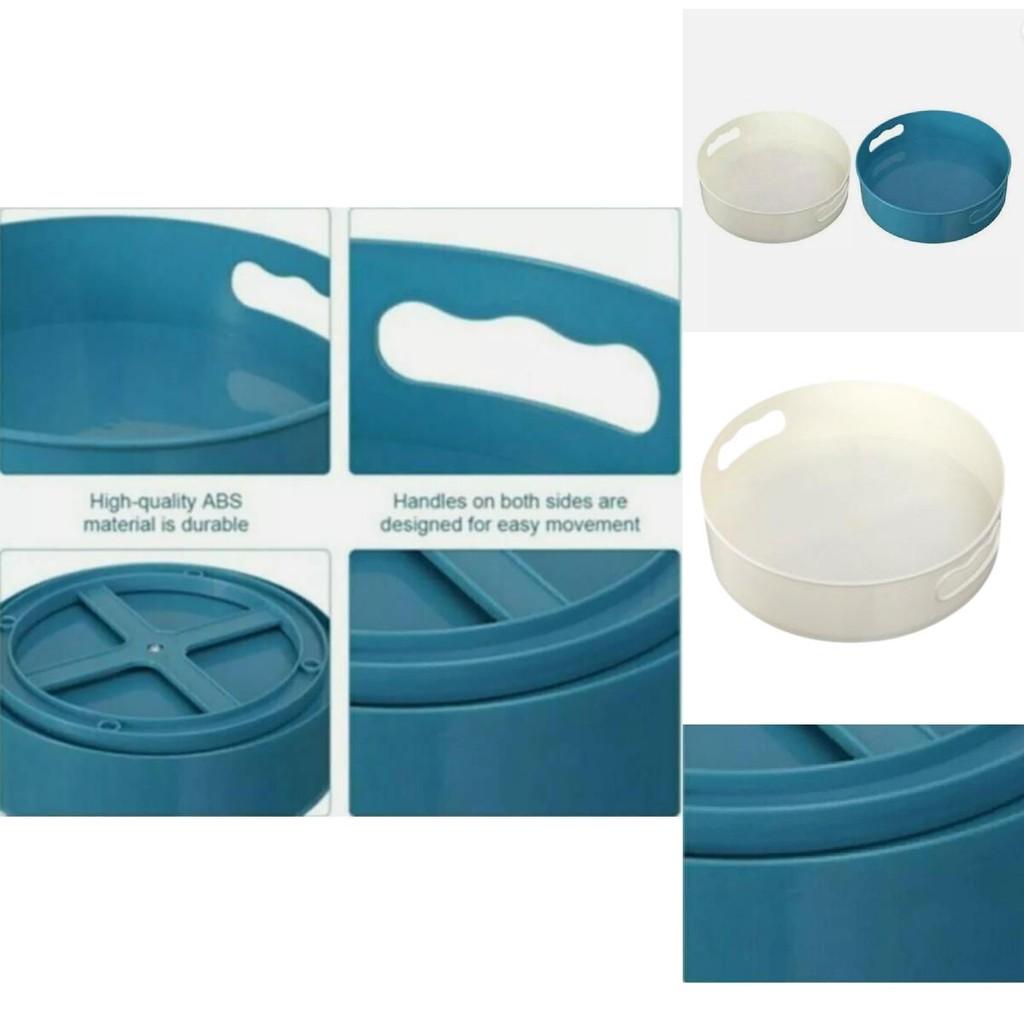 Space-saving Rotating Kitchen Storage Box With Elegant White And Blue Colors For Countertops