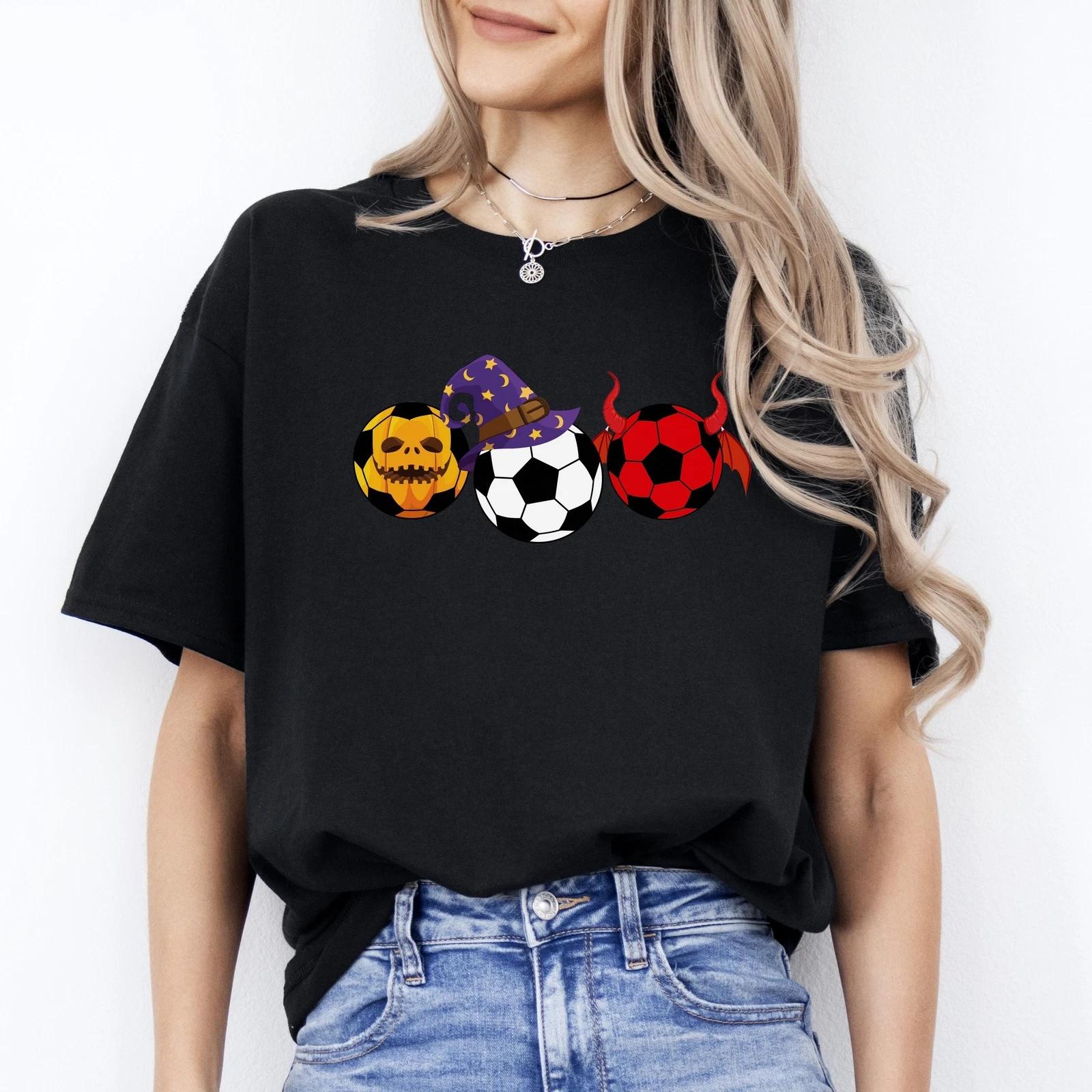Soccer balls Halloween Unisex T-Shirt Scary Soccer player soccer lover tee Black XL