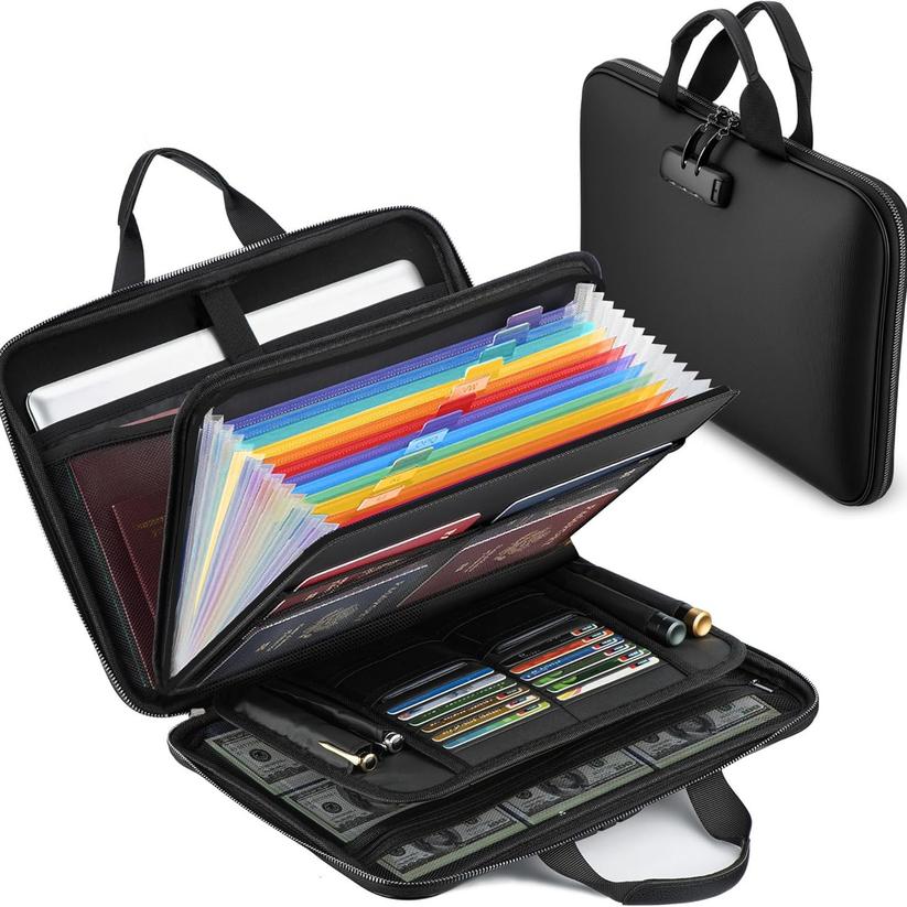 Waterproof And Fireproof Document Storage Bag, Certificate Passport Card Accordion Bag, Multifunctional Password Lock File Pouch