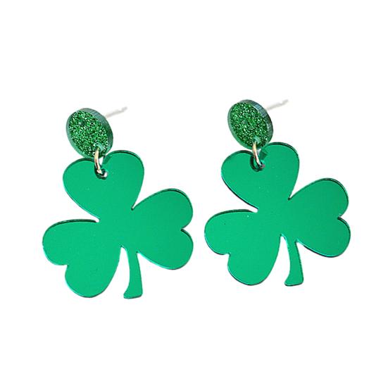 St Patricks Day Earrings Lightweight Acrylic Glitter Shamrock Earrings Sparkly Lucky Clover Dangle Drop Earrings for Women Holiday Party Accessories