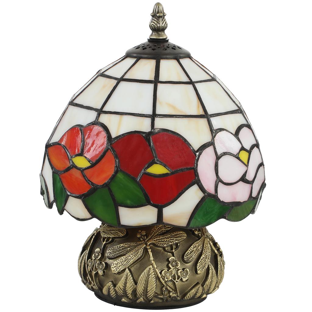 Handcrafted Classic Stained Glass Bedside Lamp Tiffany Style Table Lamp With Sculpted Dragonfly Base Multi Coloured