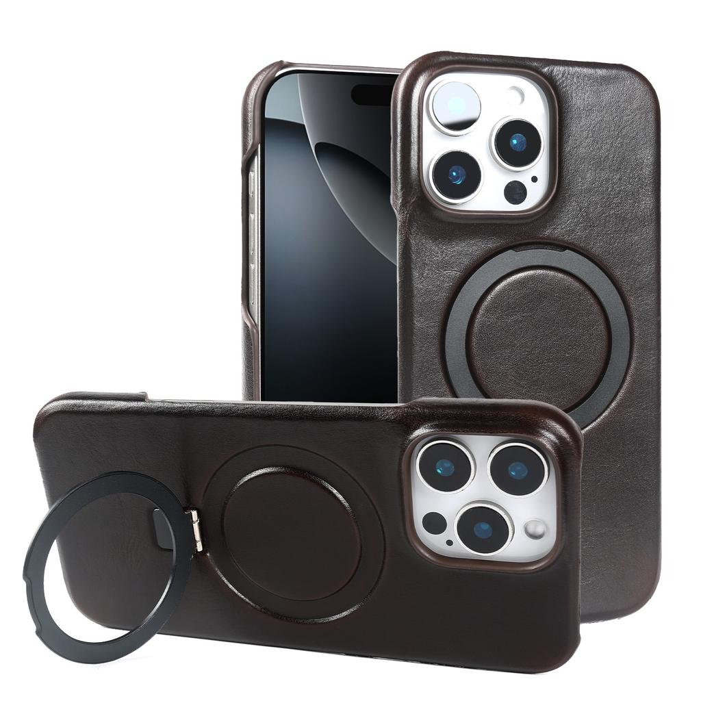 Foldable Bracket Stand Genuine Leather Phone Case For For Iphone 16 Pro Max For Iphone17 1 14 13 12 11 Kickstand Protective Back Shell