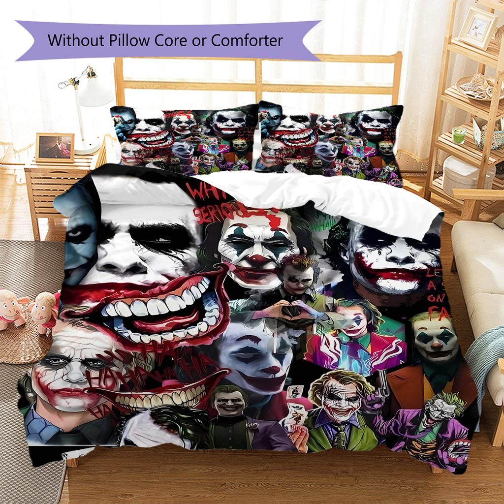 Joker Clown Pattern Bedding Quilt Set Quilt Cover Pillowcase Home Decoration Gift (1 * Duvet Cover + 2 * Pillowcase, Without Core)