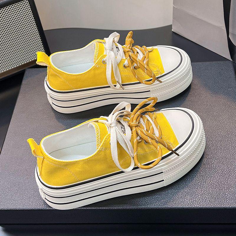 Dopamine Simple Women's Casual Shoes Summer New Platform Running College Style Lace-up Canvas Shoes