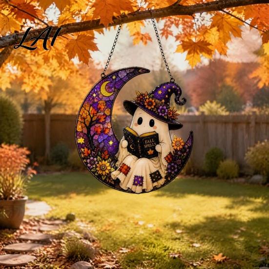 Creative Gift for Family 2D Ghost Moon Pumpkin Acrylic Suncatcher Halloween Window Holiday Friends Hanging Ornament Autumn Thanksgiving Garden Yard