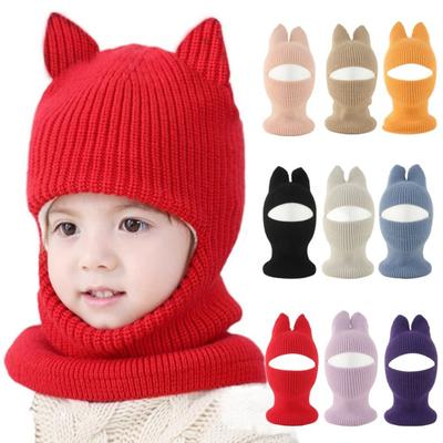 Crochet Knitted Hat Knitted Balaclava Hat Cartoon Ears Ears Protection Hat  Neck Protection