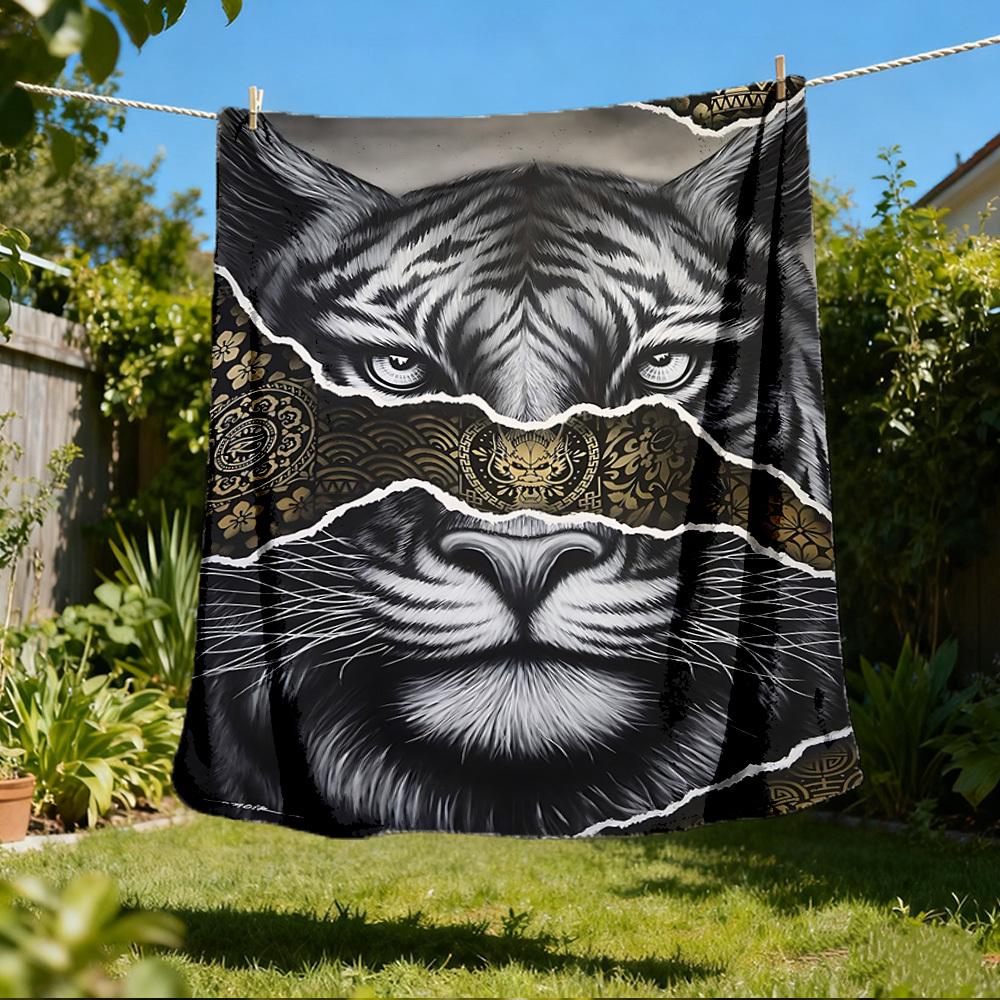 1pc Tiger Face Artwork Outdoor Blanket, Soft And Comfortable Blanket, Casual Warm Outdoor Blanket, Good Birthday Gift Yy251201181