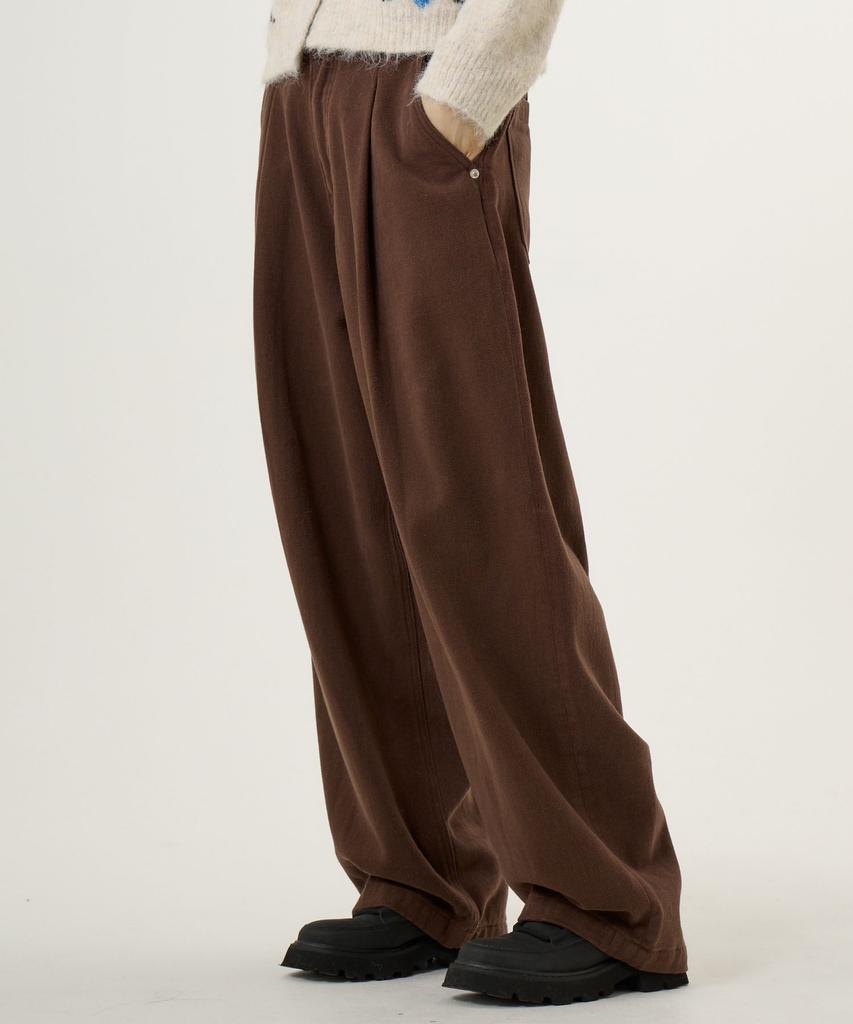 UNKNOWN PLANET Single-Pleat Wide Brushed Cotton Pants Brown