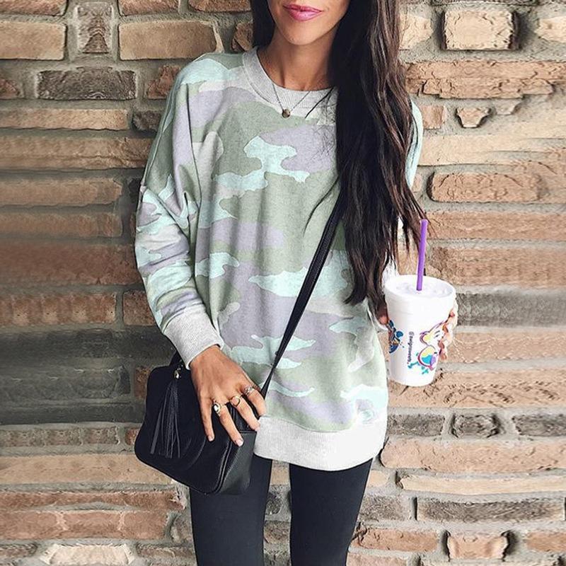 Women S Camouflage Print Long Sleeve Crew Neck Loose Sweatshirt