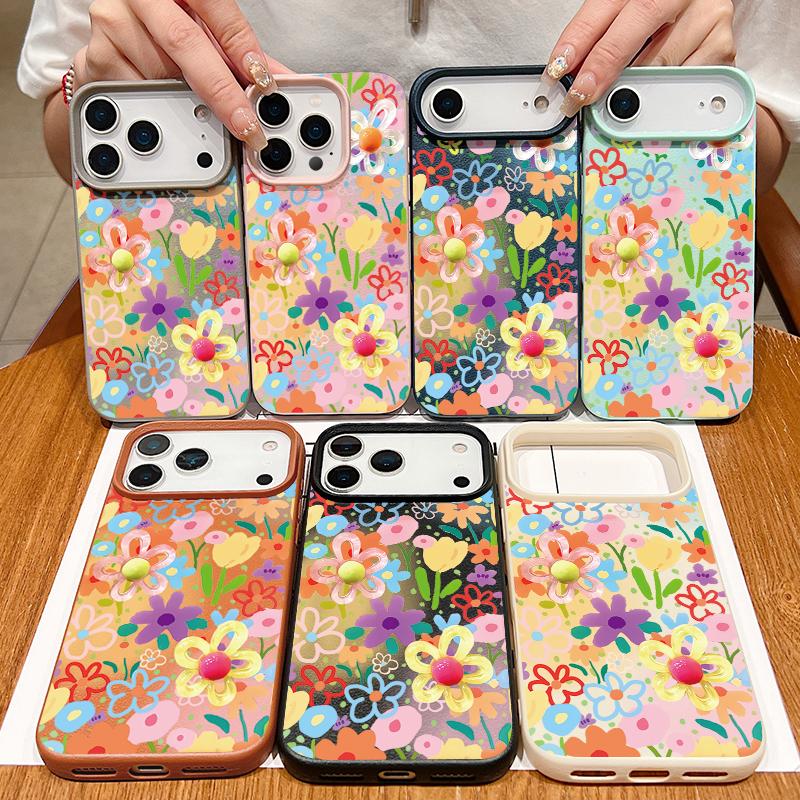 Full Screen Gradient Flowers Pattern Soft TPU Phone Cover For iPhone 17 Pro Max Air 16e 15 14 13 Shockproof Case with Leather Texture Design