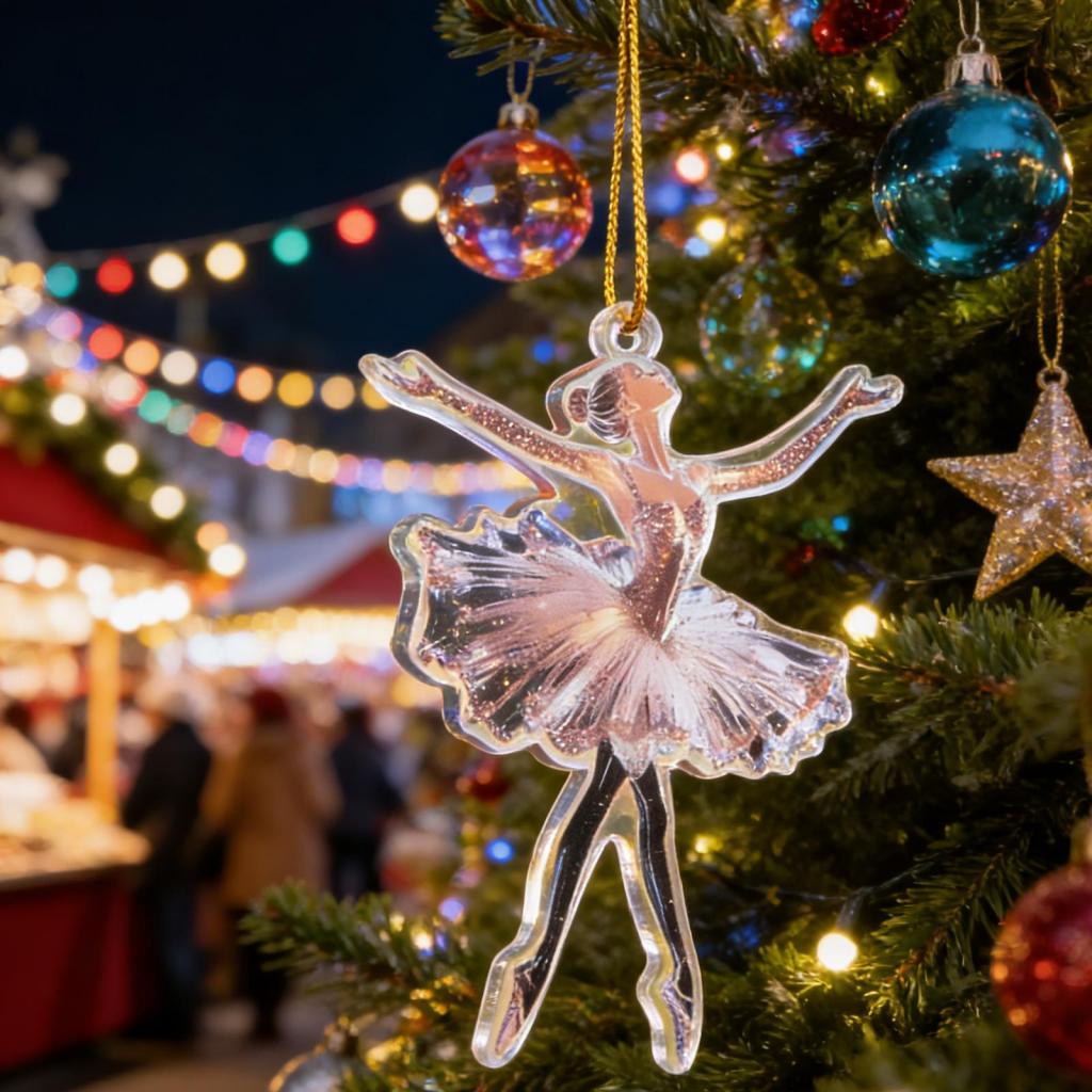 Christmas Tree Hanging Ornament Xmas Decor 2D Glittering Ballerina Transparent