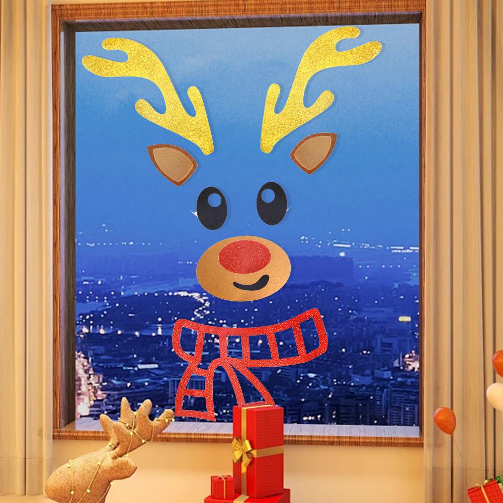 Christmas Nonwoven Attractive Fabric Door And Window Stickers With Joyful Designs Snowman