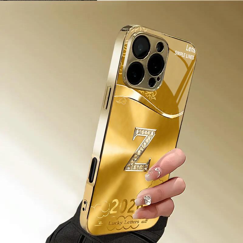 Gehärtetes Glas Handyhülle Luxuriöse Handyhülle Buchstabe „Z“ Goldmuster Design Für iphone 17 Air 16 Pro 15 ProMax 14 13 12 11 Plus