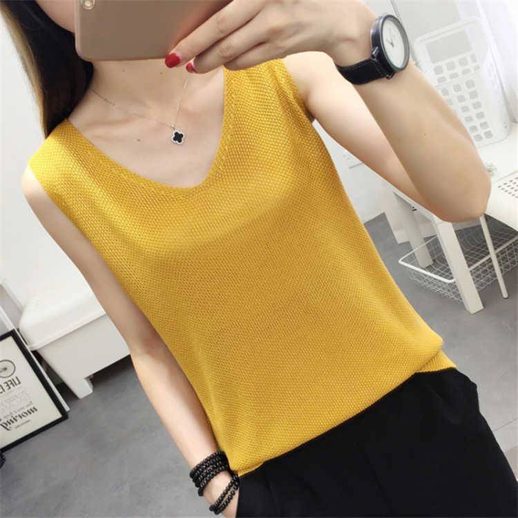 Loose, Covering The Stomach, Large-sized, Ice Silk, Halter-necked, Backless, Knitted Base Layer Top for Women