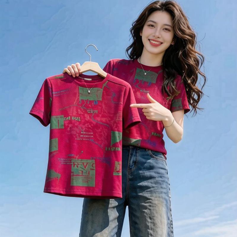 Простая женская футболка с круглым вырезом, летняя футболка с коротким рукавом XXXXL красный