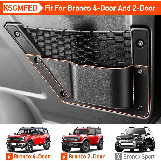 Front Door Storage Pockets For Ford Bronco Accessories -2025,Door Side Organizer Box Cup Holder Compatible With Bronco 2/4 Doors,2PCS Matte Black