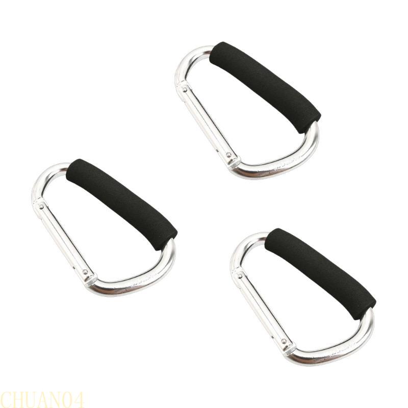 3Pcs Aluminum Alloy D-Shaped Carabiner Sponges Shopping Hook Large Stroller Clip Mountaineering Buckles - Shopping Cart Gripper