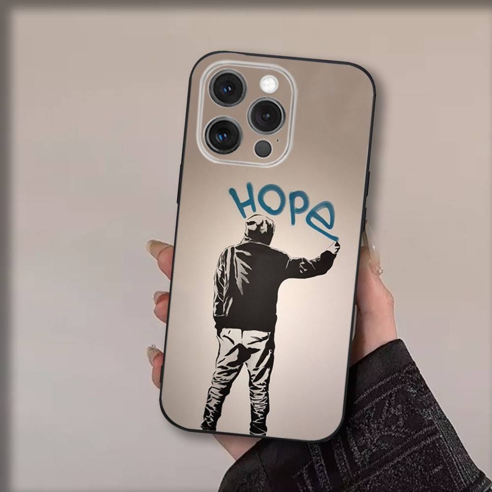 Art Banksy Graffiti Phone Case For iPhone 17,16,15,14,13,12,11,Pro,Max,Plus,Air,X,XS,XR,SE,8,7,Mini,Soft Black Funda