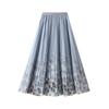 A-Line Tulle Midi Skirts for Women Fairy Elastic Waist Ruffle Layered Maxi Skirts Women's Casual Floral Print Flowy High Waist Mesh Long Skirt