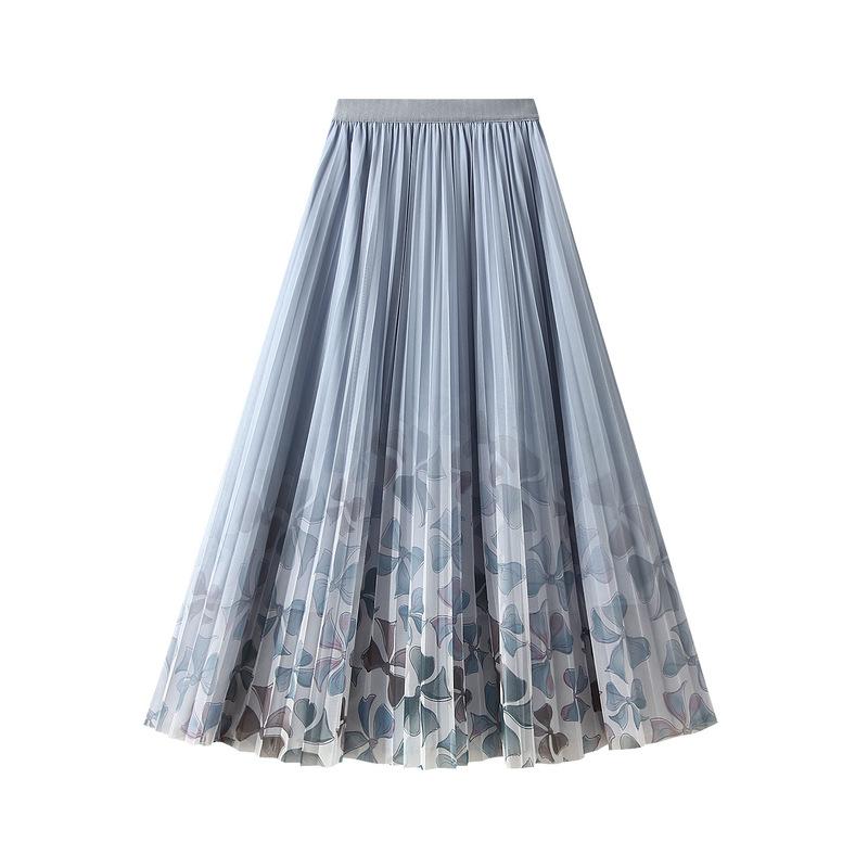 A-Line Tulle Midi Skirts for Women Fairy Elastic Waist Ruffle Layered Maxi Skirts Women's Casual Floral Print Flowy High Waist Mesh Long Skirt