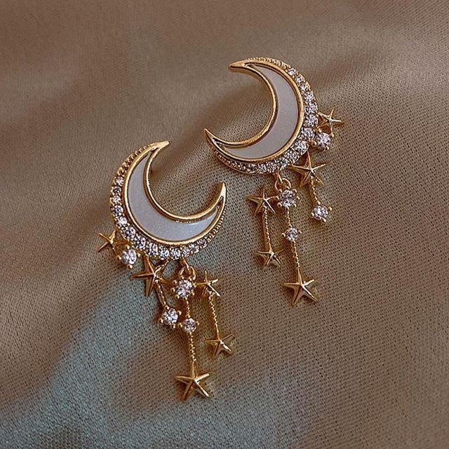 925 Silver Needle Stud Earrings Ins Style Sun Moon Star Luxury Cubic Zirconia Drop Earrings For Women Fashion Jewelry Gift