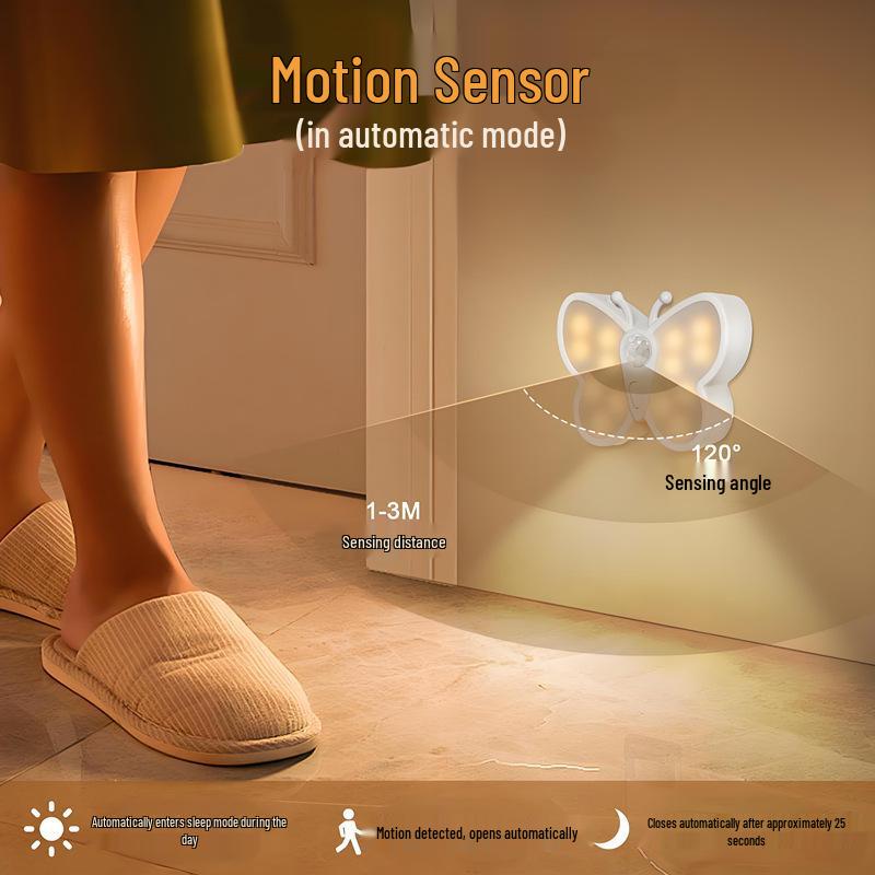 Rechargeable LED Butterfly Night Light with Body Sensor & Magnetic Attachment for Bedrooms