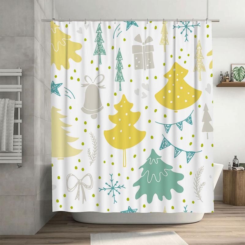 TU Christmas Shower Curtain Festive Holiday Bathroom Decor Waterproof Fabric Xmas Pattern Backdrop Holiday Home Decor Festive De 90x180cm35x71in