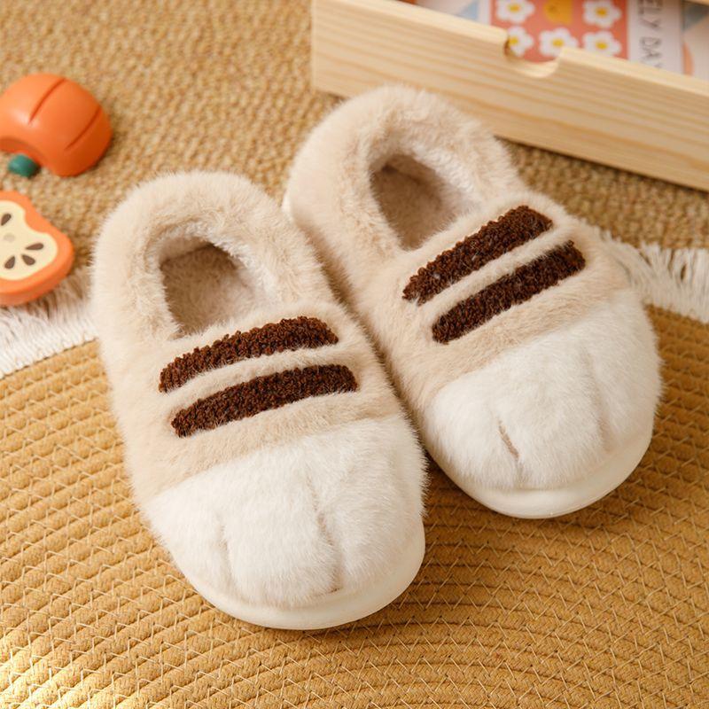 Fashion Ins Cat Paw Slippers Adults Winter Flip Flops Men Warm Fur Slides Fluffy Kitty Fuzzy House Shoes Unisex Animal Claw Slippers Man