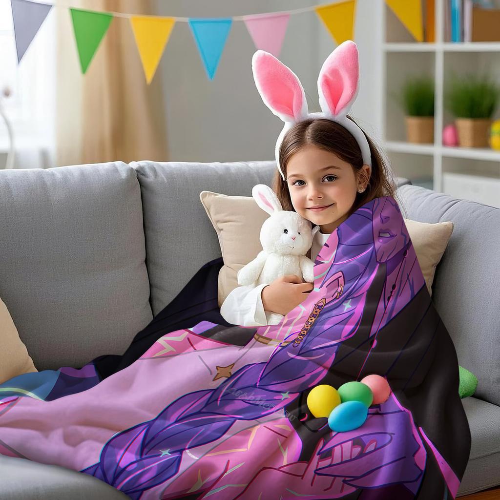 K-Pop Hot Anime Rumi & Jinu Cute CP Rujinu Print Fleece Blanket for Adult Quality Soft Warm Cozy Blanket for Travel Office Home