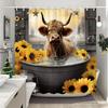 Farm Animals Highland Cattle Shower Curtain Rustic Rustic Farmhouse Plank Vintage Style Washable Shower Curtains Bathroom Decor