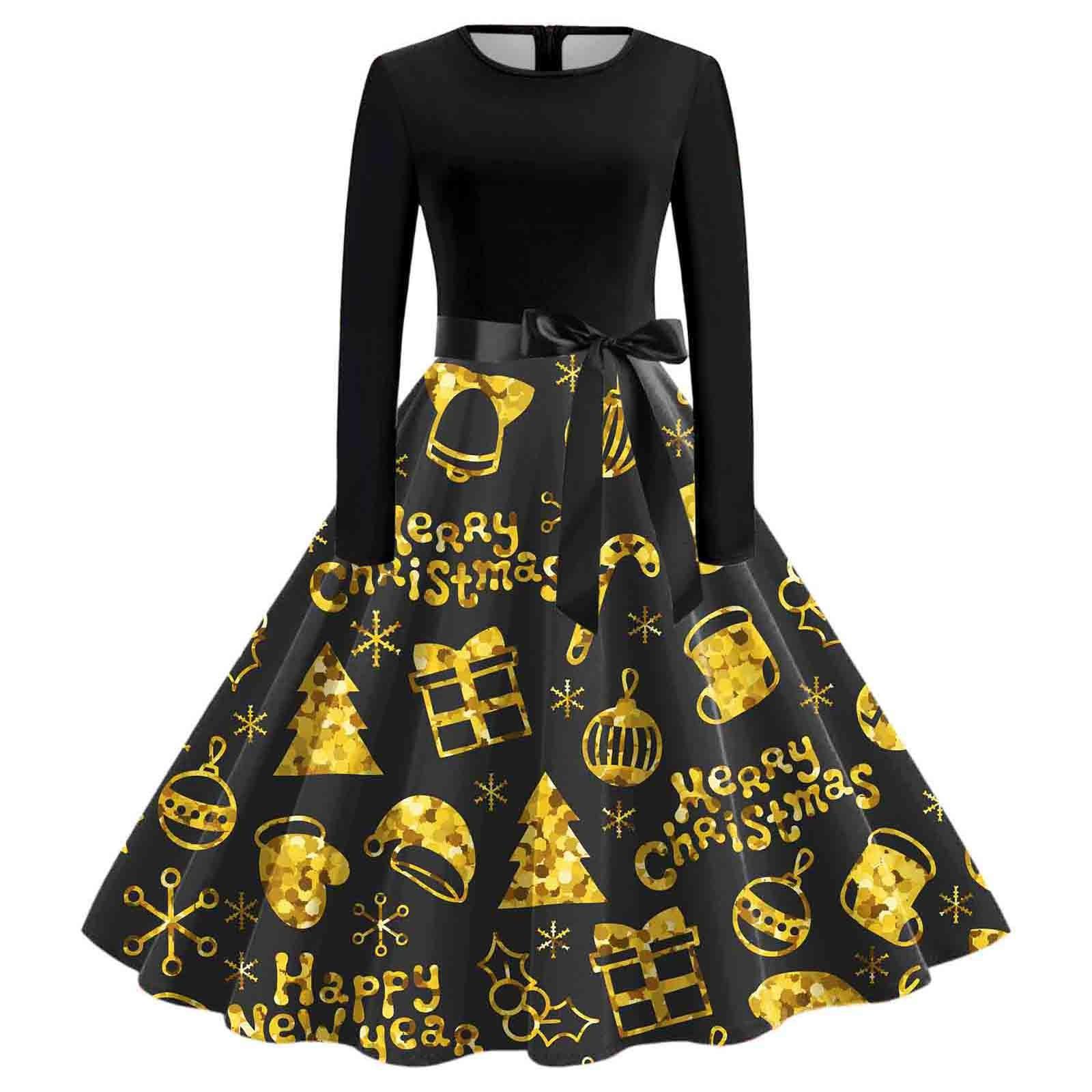 

Женские повседневные модные длинные платья с рождественским графическим принтом и длинными рукавами в винтажном стиле XL жёлтый