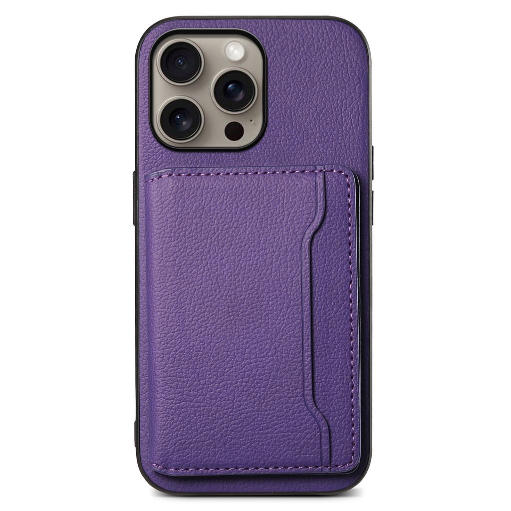 For iPhone 16 Pro Case Card Holder Kickstand Leather Coated PC+TPU Phone Cover