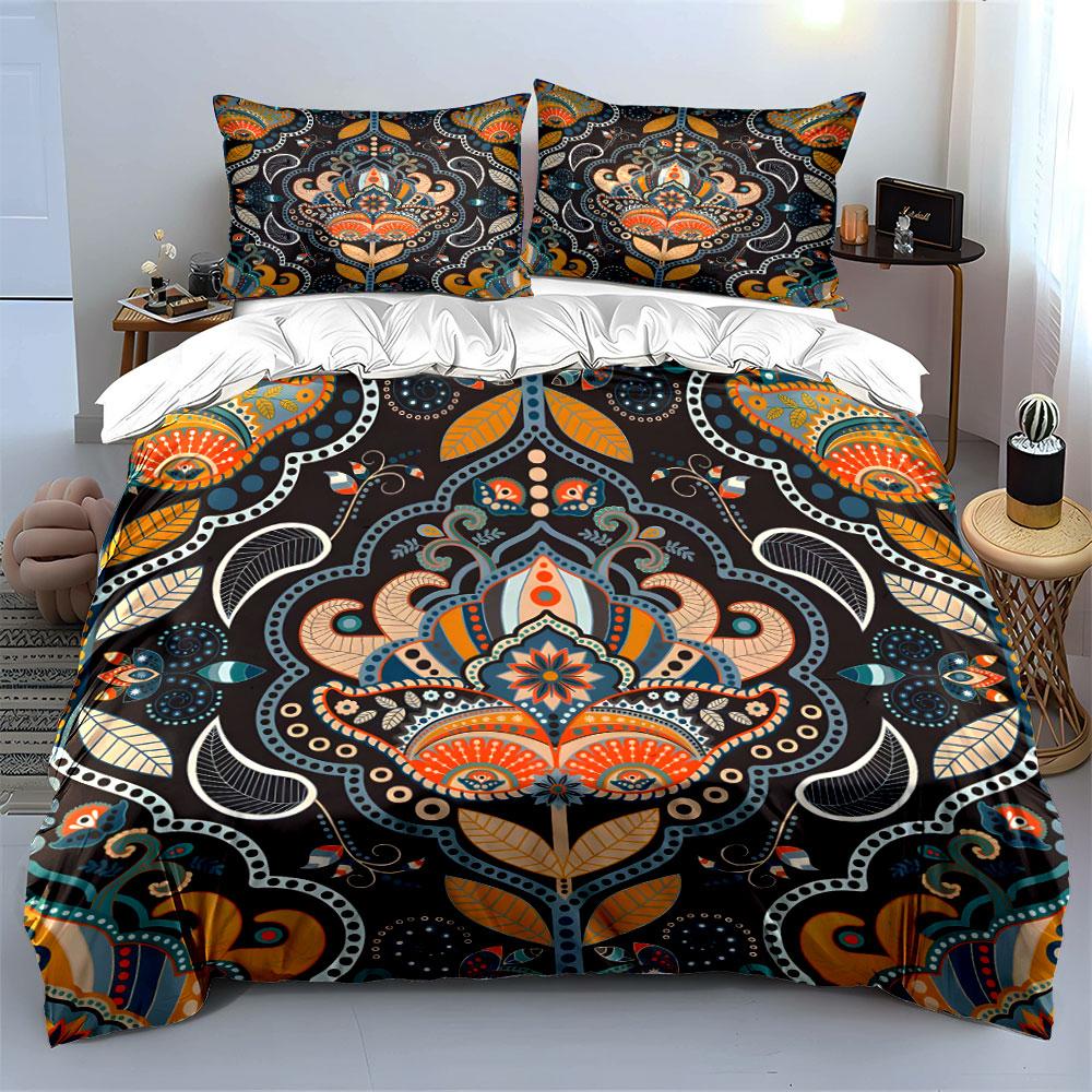 Floral Mandala Pattern Design Bedding Duvet Cover Set (1*Duvet Cover 2*Pillowcases, Without Duvet Insert)
