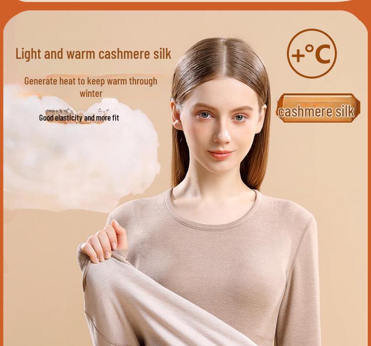 Cashmere Silk Men's and Women's Thickened Thermal Underwear Set: Velvet Autumn Suit with Bottoming Shirt and Pants for Couples.