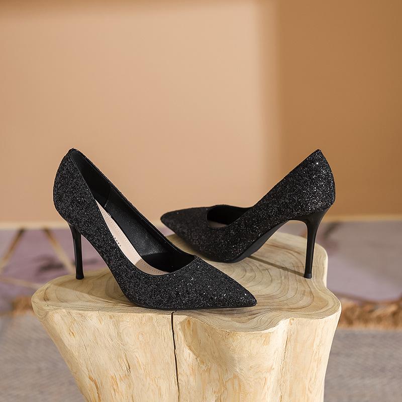 Fashion sequins new noble wedding banquet women's high heels versatile CM