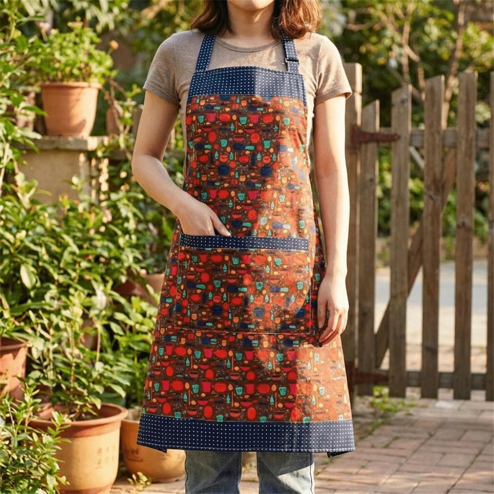 Wear Resistant Printed Apron Waterproof Women Waist Workwear Chef Apron Barbecue