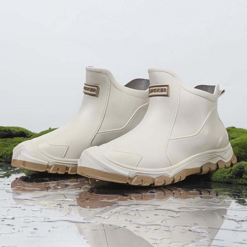 Thickened Men's Mid-Height Rain Boots Short Shoe Kitchen Slip-Resistant Waterproof Rubber Work Shoe Warm Fleece Lined