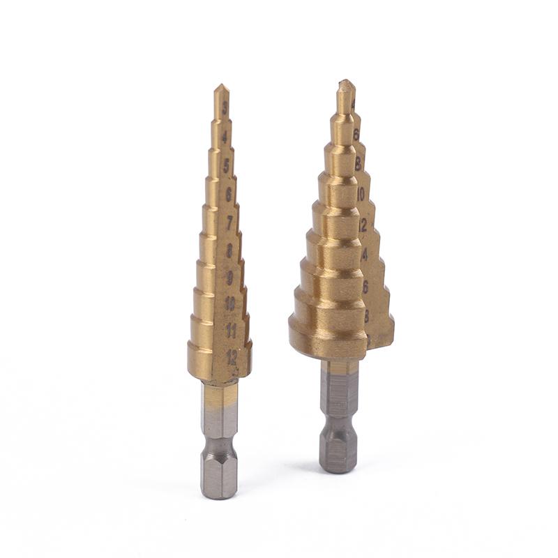 3Pcs Hss Titanium-Coated Spiral Groove Step Drill Bit 3-12 4-12 4-20 Power Tool Step Drill Bits Set Metal Multi-Hole Taper Drill