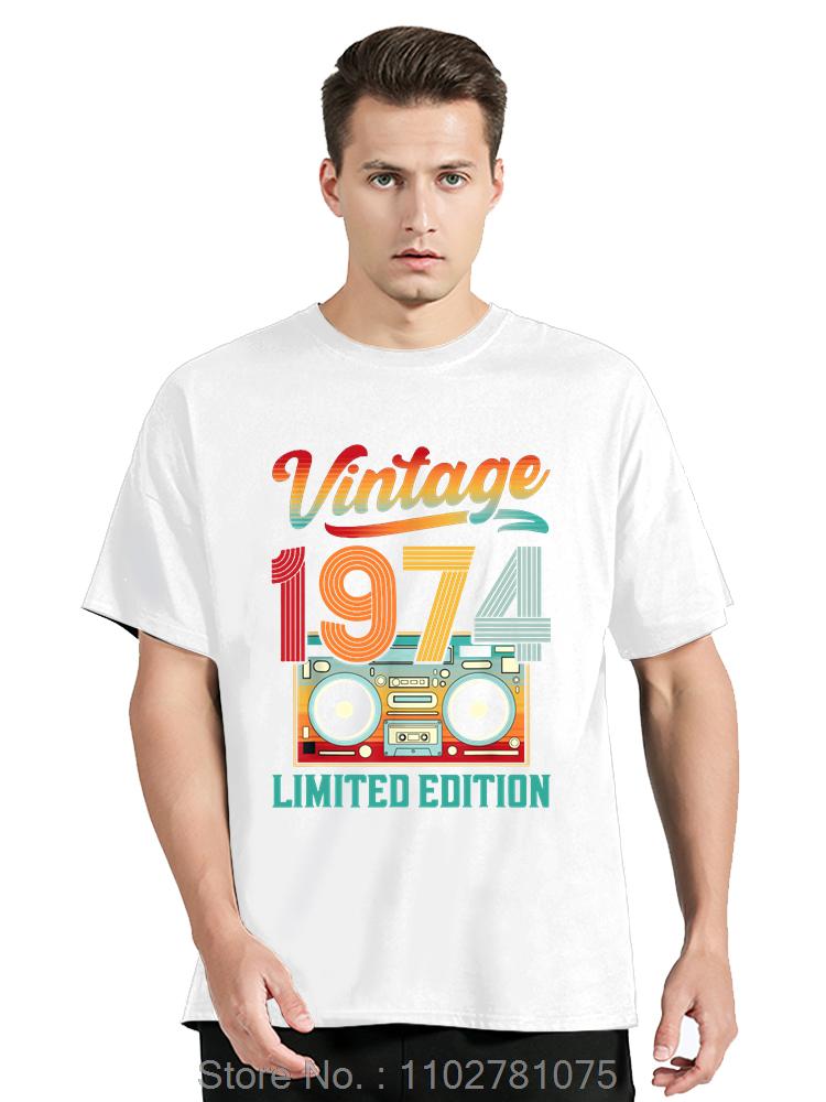 Born In Vintage 1974 Oversized T-shirt Limited Edition Cassette Men Clothing Vintage Cotton Tshirt Funny Tees Fitness T Shirt