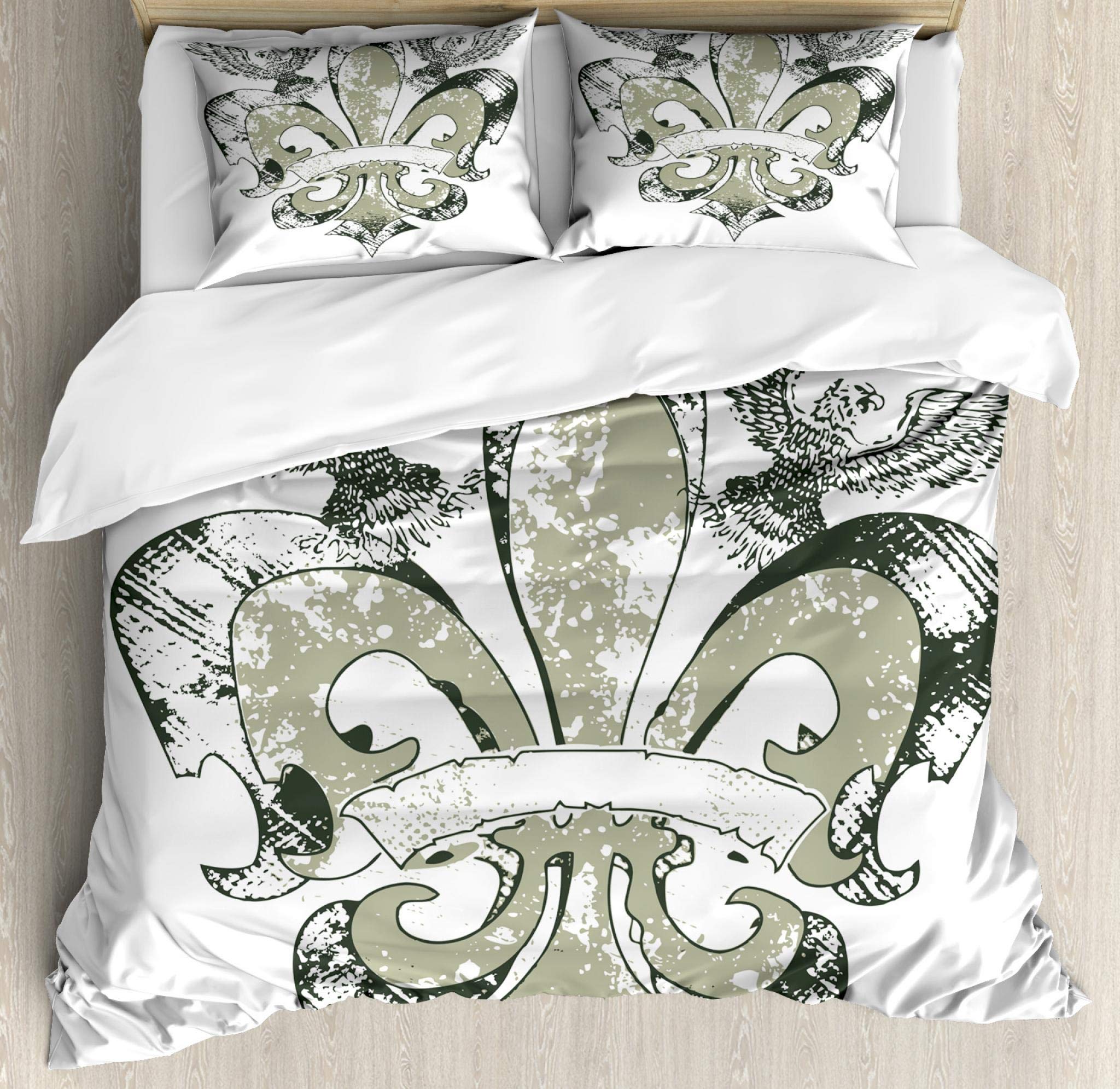 

Fleur De Lis Duvet Cover Lightweight Quilt Cover with 2 Pillowcases Abstract Floral Old Antique Royal Forms Bedding Set No Quilt (135x200cm)