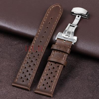 18mm 20mm 22mm Matte Oil Wax Band Breathable Cowhide Watch Strap Butterfly Buckle for Men Women Universal Bracelet Accessories