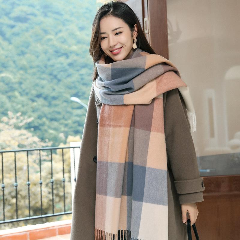 Milk camel pure wool scarf women's autumn and winter versatile thickened cashmere scarf new shawl dual-purpose
