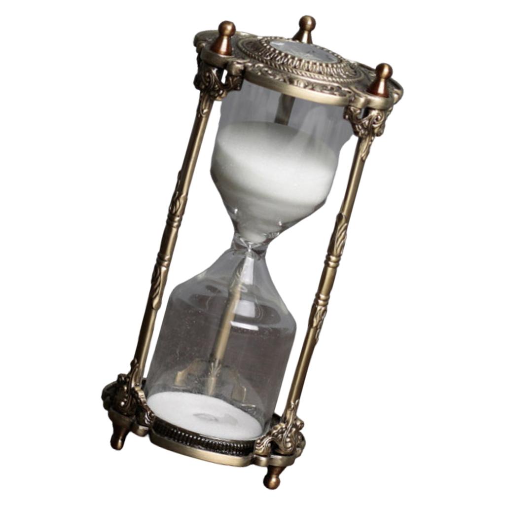 Vintage Glass and Metal Hourglass 15/30 Minutes Sand Timer for Living Room Decoration Engraved Rotating Sand Clock Stand