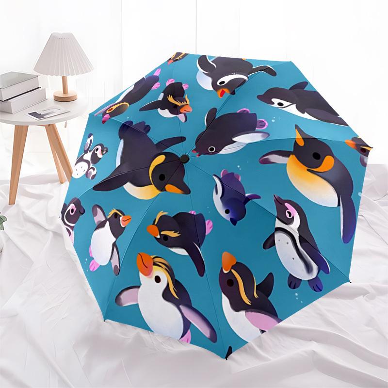 1pc Penguin Party Automatic Folding Umbrella Portable Collapsible Design, 8-Rib Iron Frame, Durable Fabric, All-Season Casual Outdoor 176