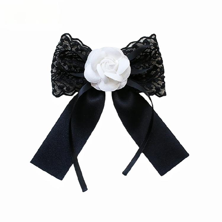 Women's Ribbon Bowtie Brooch Pin Student Uniform Pre Tied Necktie Clip Crystal Pearls Bowknot Corsage Shirt Jabot Collar
