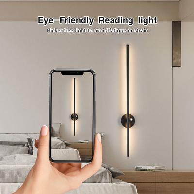 Touch Switch Wall Light Sofa Background Bedroom Bedside Wall Lamps 360° Rotatable LED Wall Sconce Strip Black Aluminum Wall Lamp