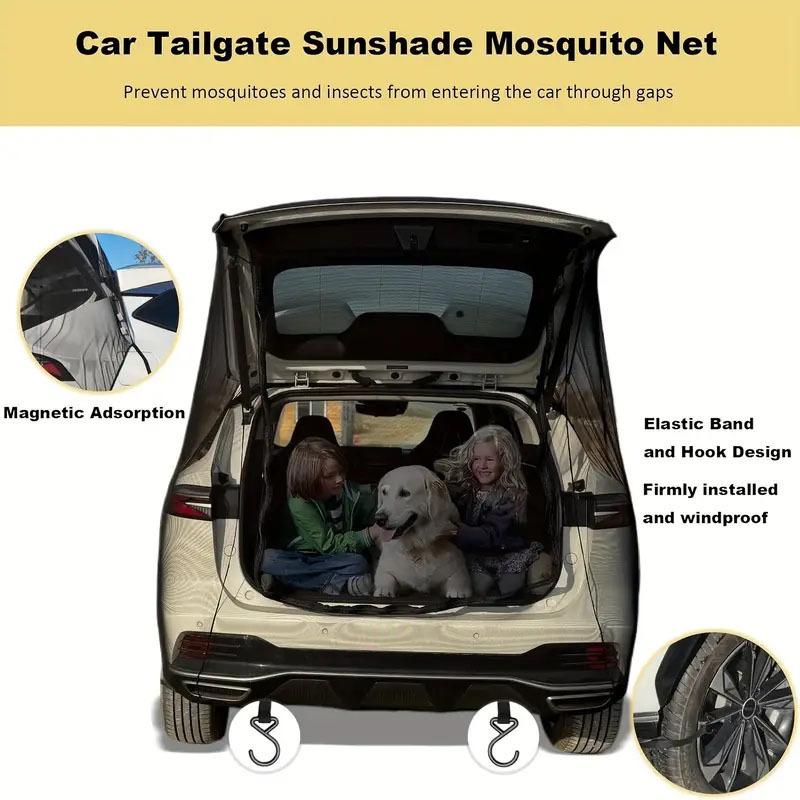 New Car Tailgate Screen, Anti-Mosquito and Anti-Insect Mesh Pocket, Ventilation Trunk Mesh Cover, Outdoor Camping Supplies