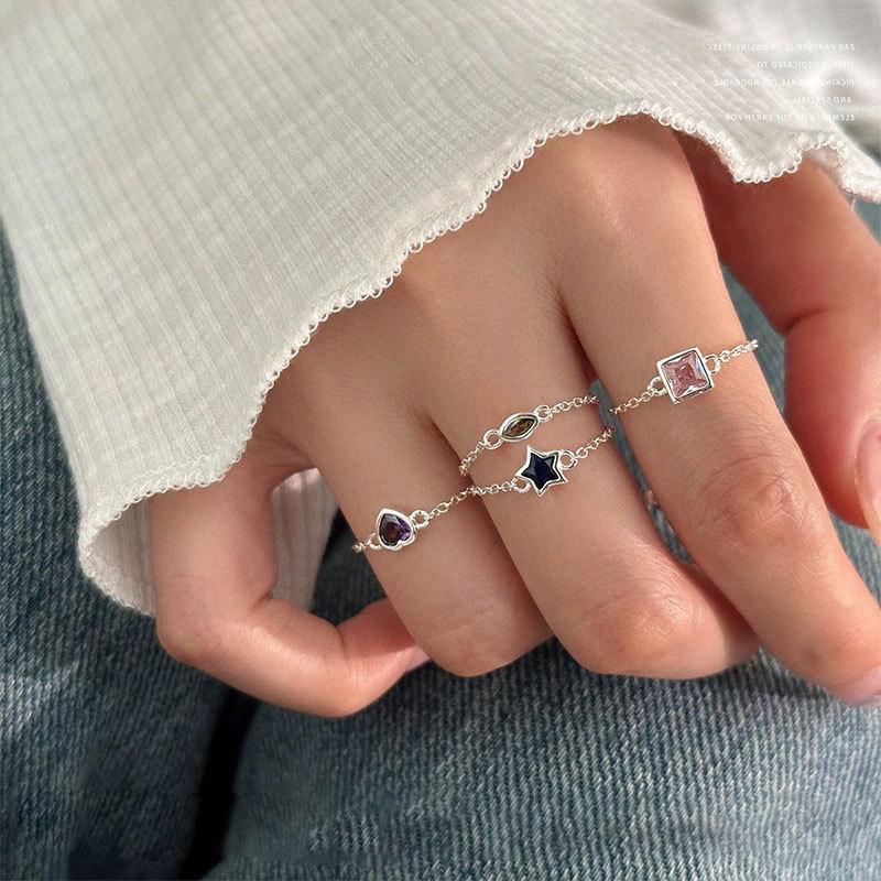 Colorful Stone Pull Chain Ring - Women's Fashionable, Trendy Statement Piece